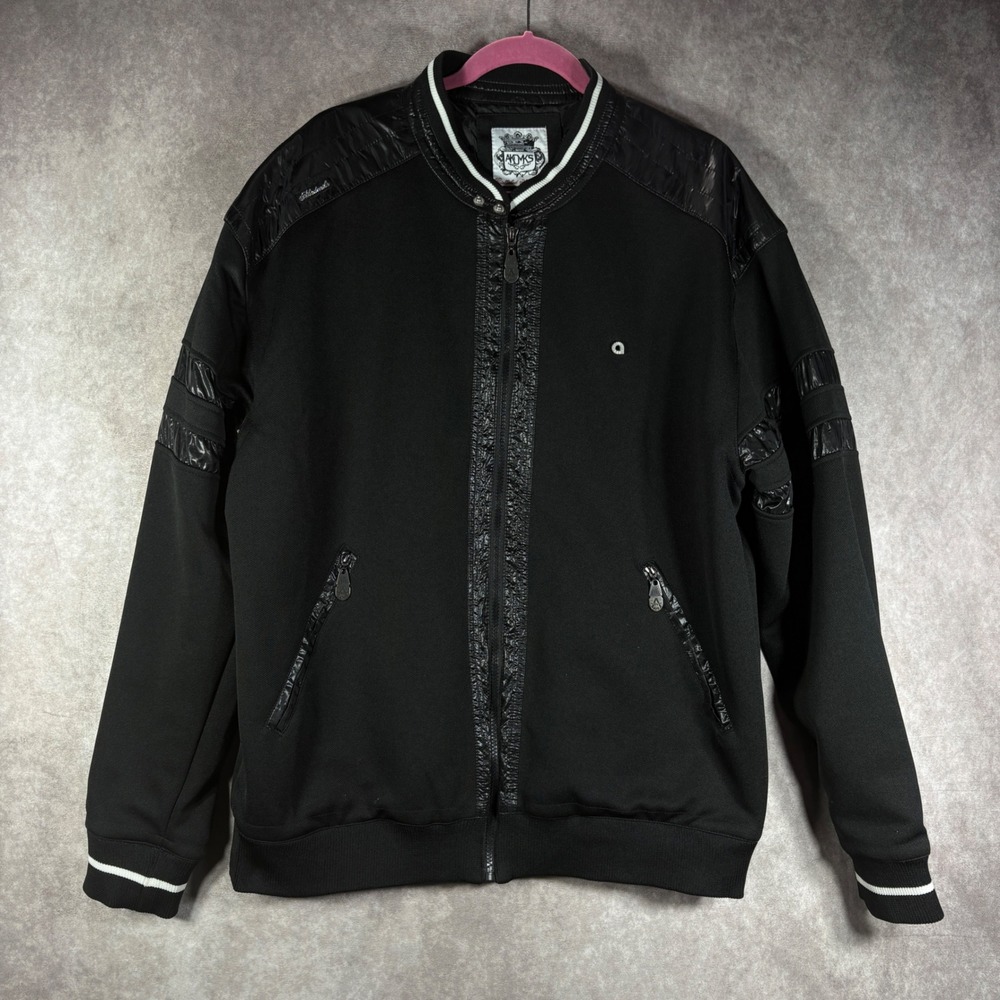 Akademiks Bomber Jacket Mens XL Black Full Zip Urban Streetwear Mixed Media 90s